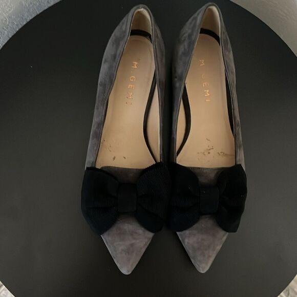 M. GEMI Grey Suede Pointed Toe with Black Bow Flats, Size 36.5 (US Size 6) - Picture 4 of 12